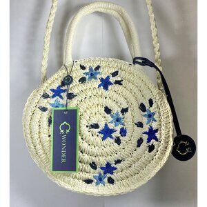 NWT Wonder Small Natural Woven Straw Round Crossbody Shoulder Bag Purse